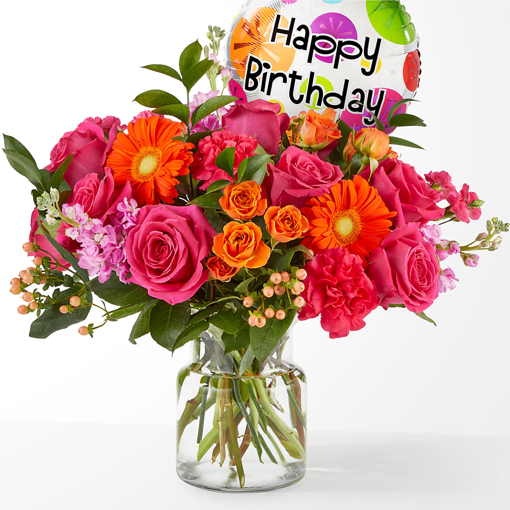 Fiesta Bouquet with Birthday Balloon – The Flower Place, Bradenton FL