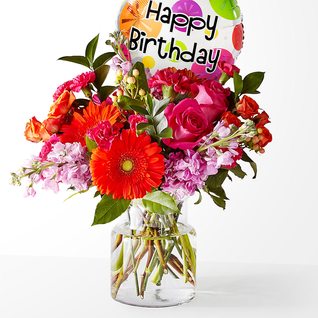 Fiesta Bouquet with Birthday Balloon – THE FLOWER PLACE, Bradenton FL