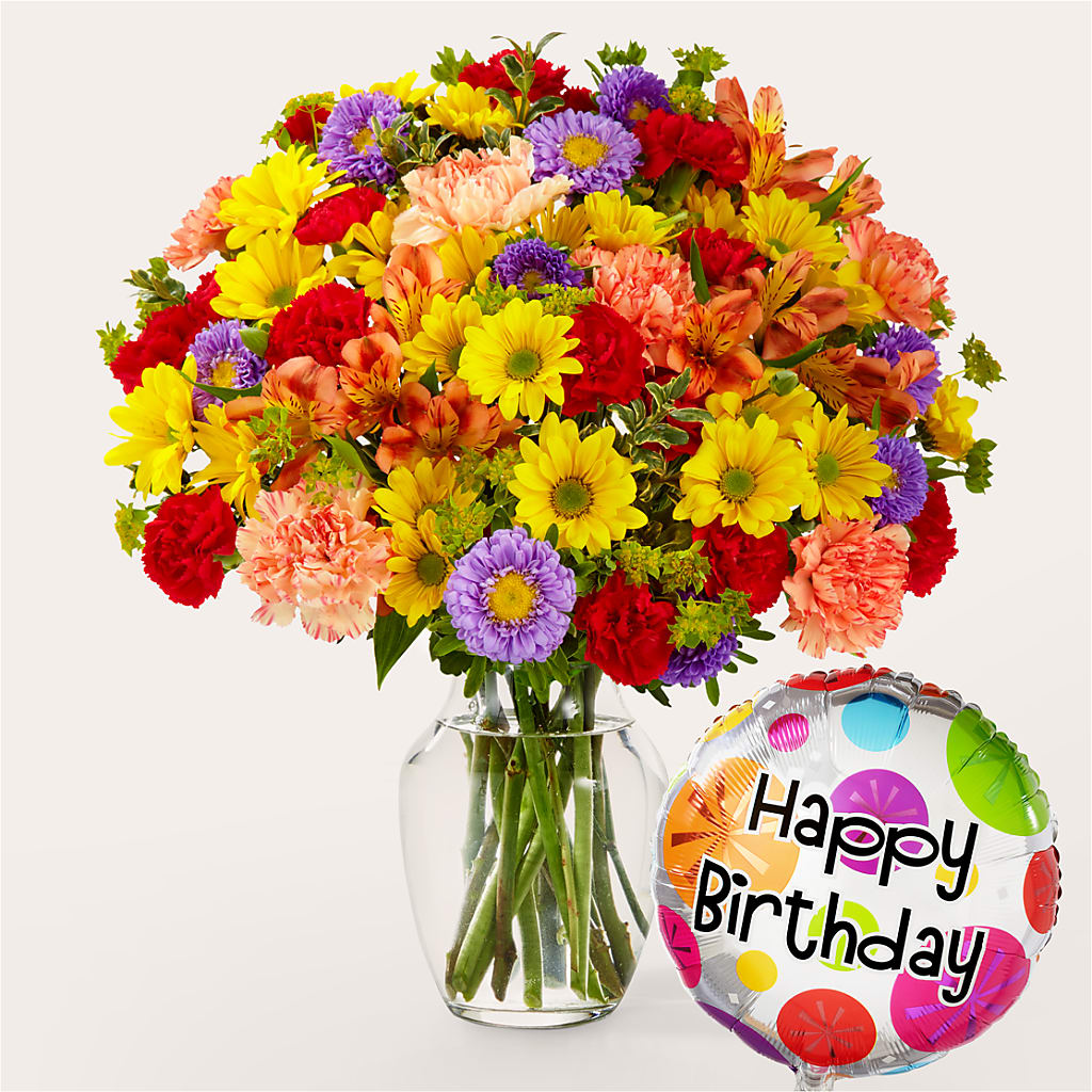 Kaleidoscope Bouquet with Birthday Balloon – The Flower Place, Bradenton FL