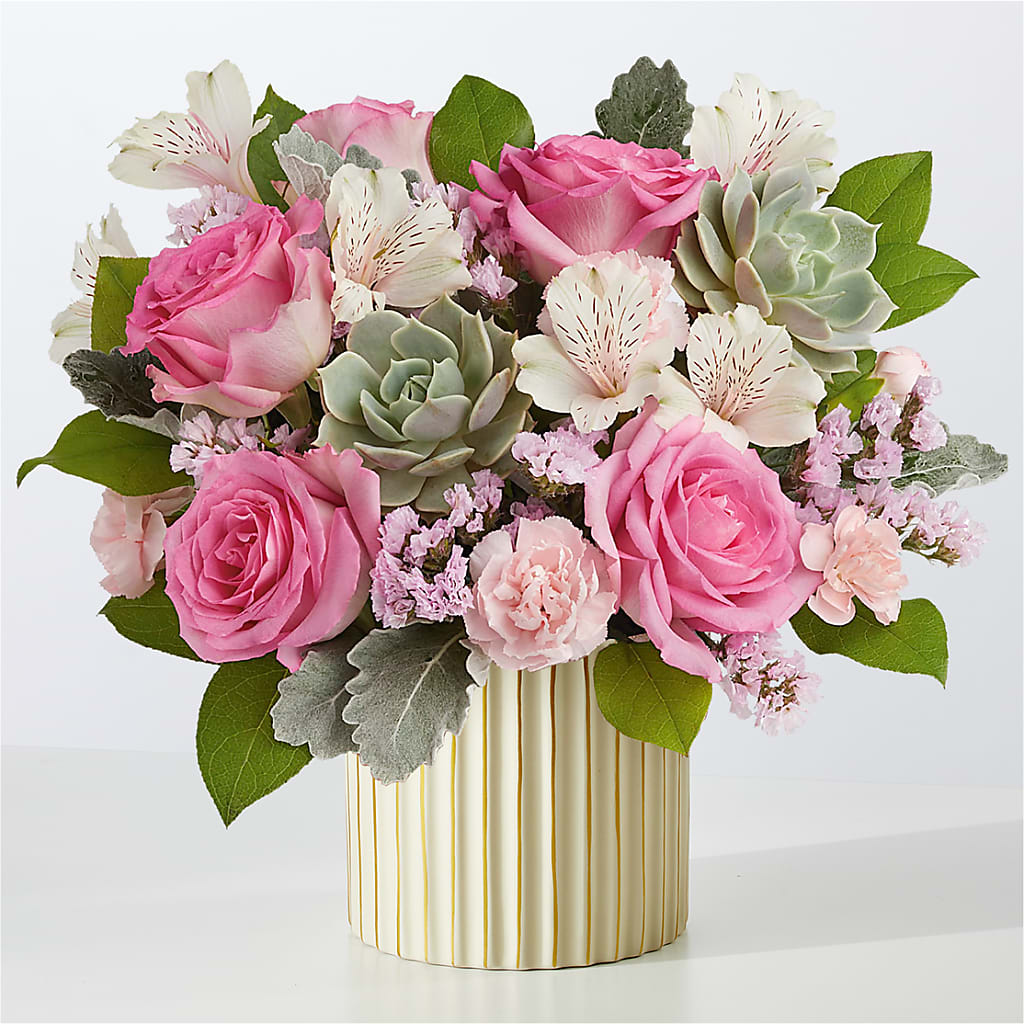 Dusty Rose Bouquet with Ivory Vase – The Flower Place, Bradenton FL
