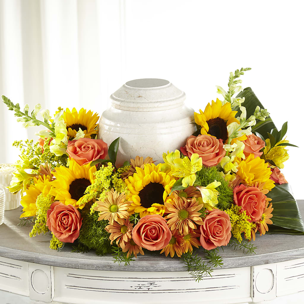 Faithful Sunflower Cremation Adornment – THE FLOWER PLACE, Bradenton FL