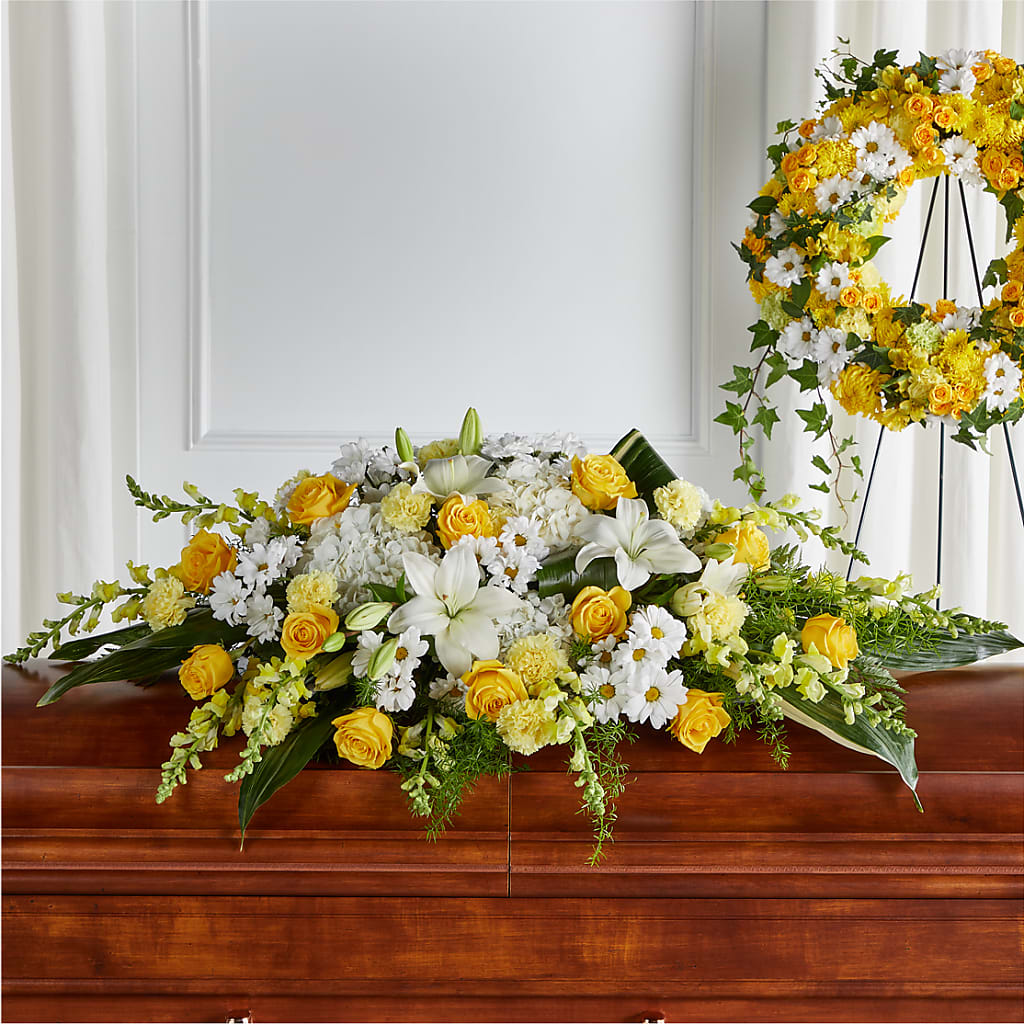 Golden Harmony Casket Spray – The Flower Place, Bradenton FL