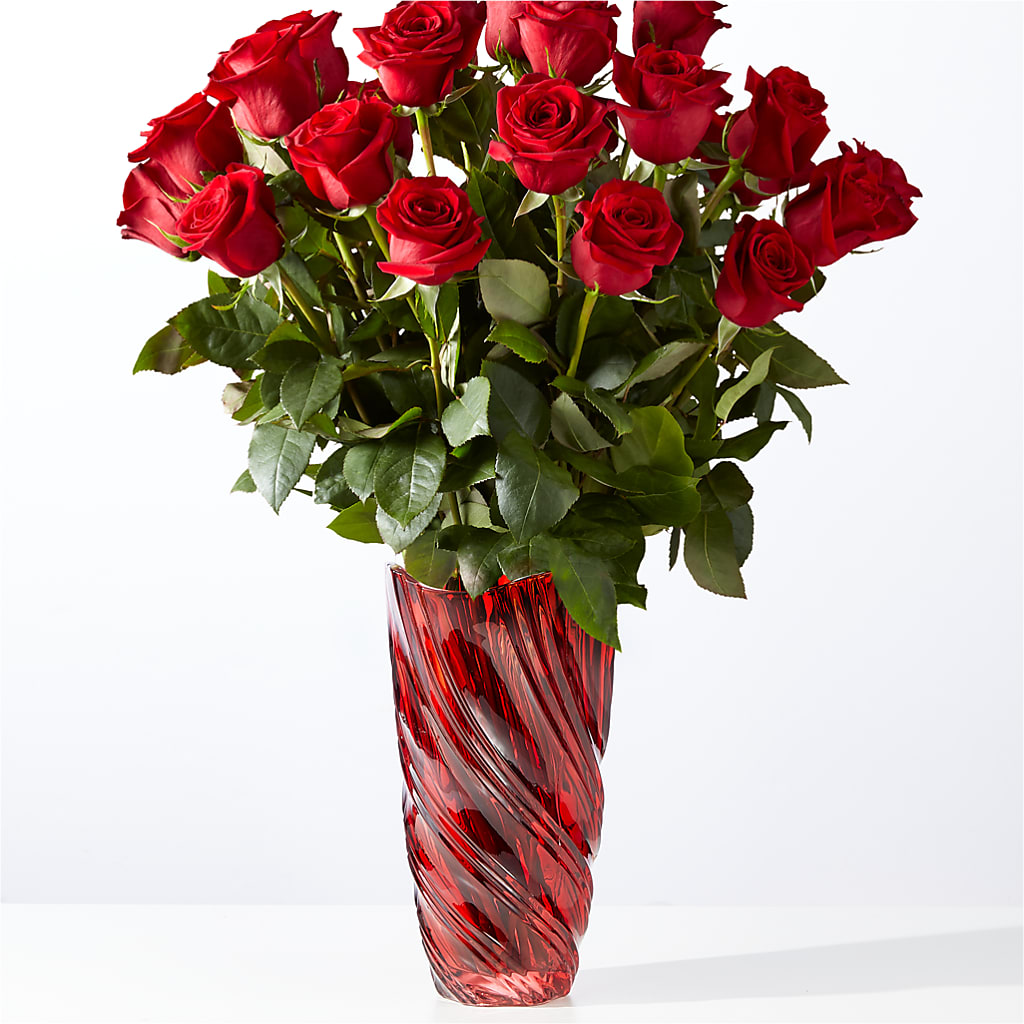 Classic Love Red Rose Bouquet with Luxe Swirl Vase – The Flower Place, Bradenton FL