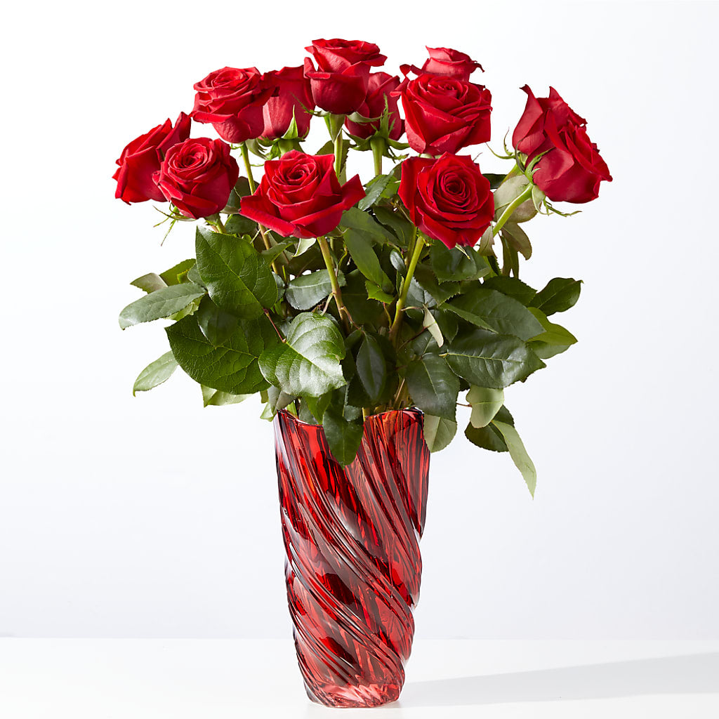 Classic Love Red Rose Bouquet with Luxe Swirl Vase – THE FLOWER PLACE, Bradenton FL